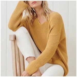 Jenni Kayne Cotton Cabin Knit Sweater in Mustard Yellow Size XS